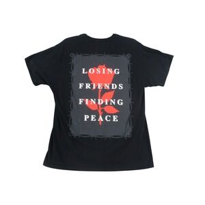 Popular Poison Men Large T-Shirt Losing Friends Finding Peace Rose Black Graphic